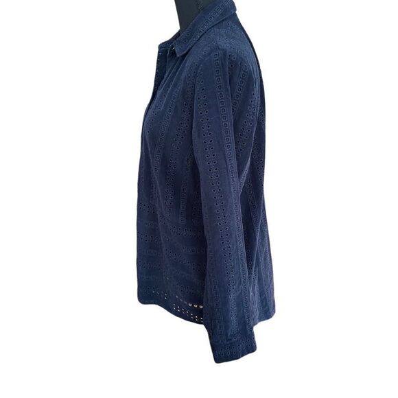 J Jill Corduroy navy blue eyelet lightweight corduroy button front top size S. - Picture 6 of 7